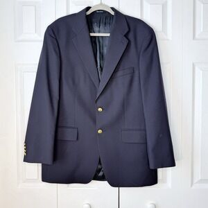 Chaps Ralph Lauren Men's 40R Navy Wool Blazer Gold Button Jacket Sport Coat
